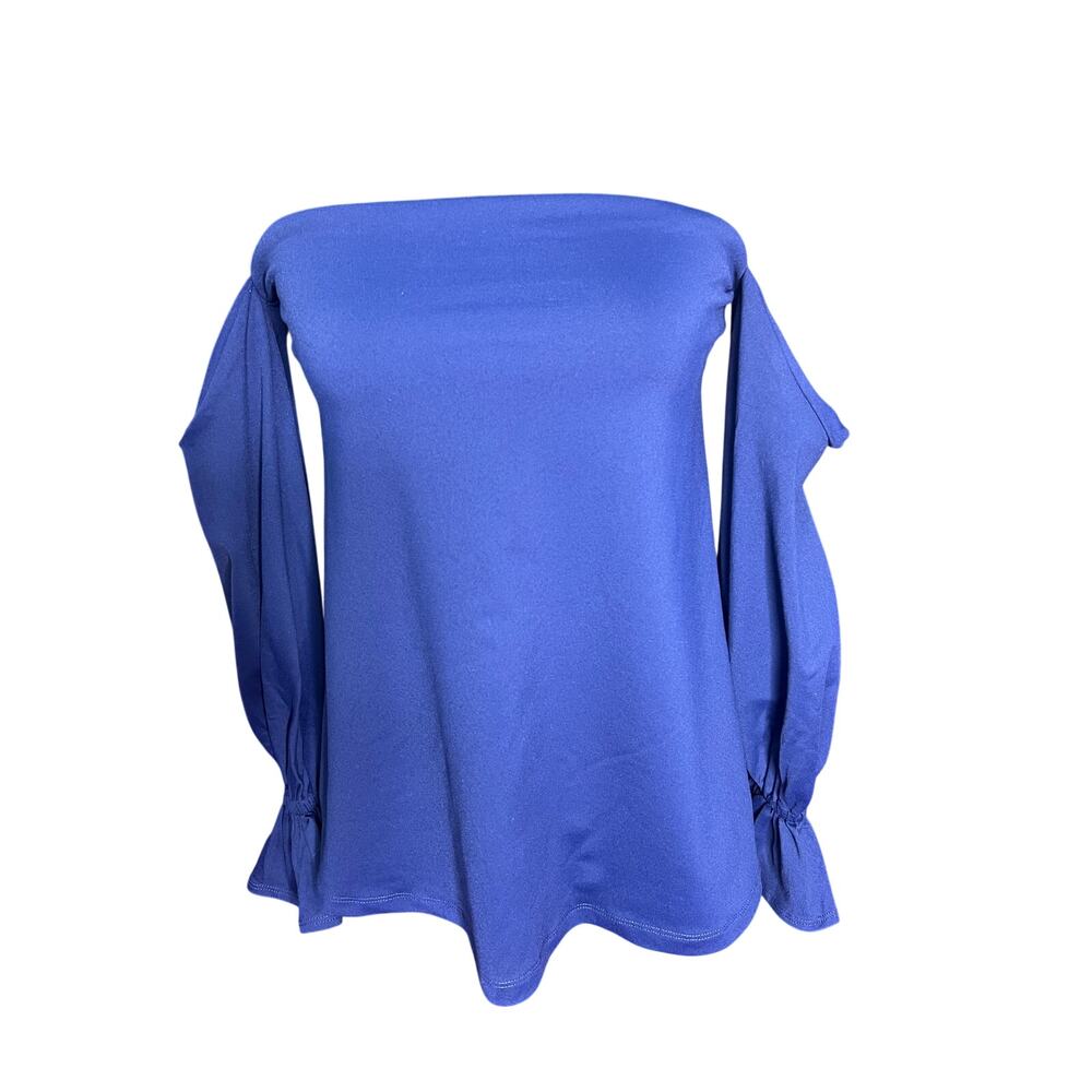 Susana Monaco Blue Off Shoulder Blouse Top Womens Small Long Sleeve Stretch - Picture 2 of 10